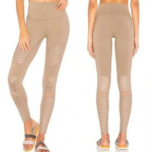 ALO YOGA High Waisted Mesh Panel Moto Leggings Gravel Glossy XS